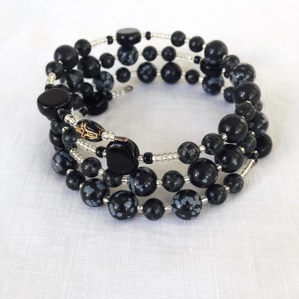 Snowflake Obsidian Wrap-Around-a-Rosary black and white five decade ...