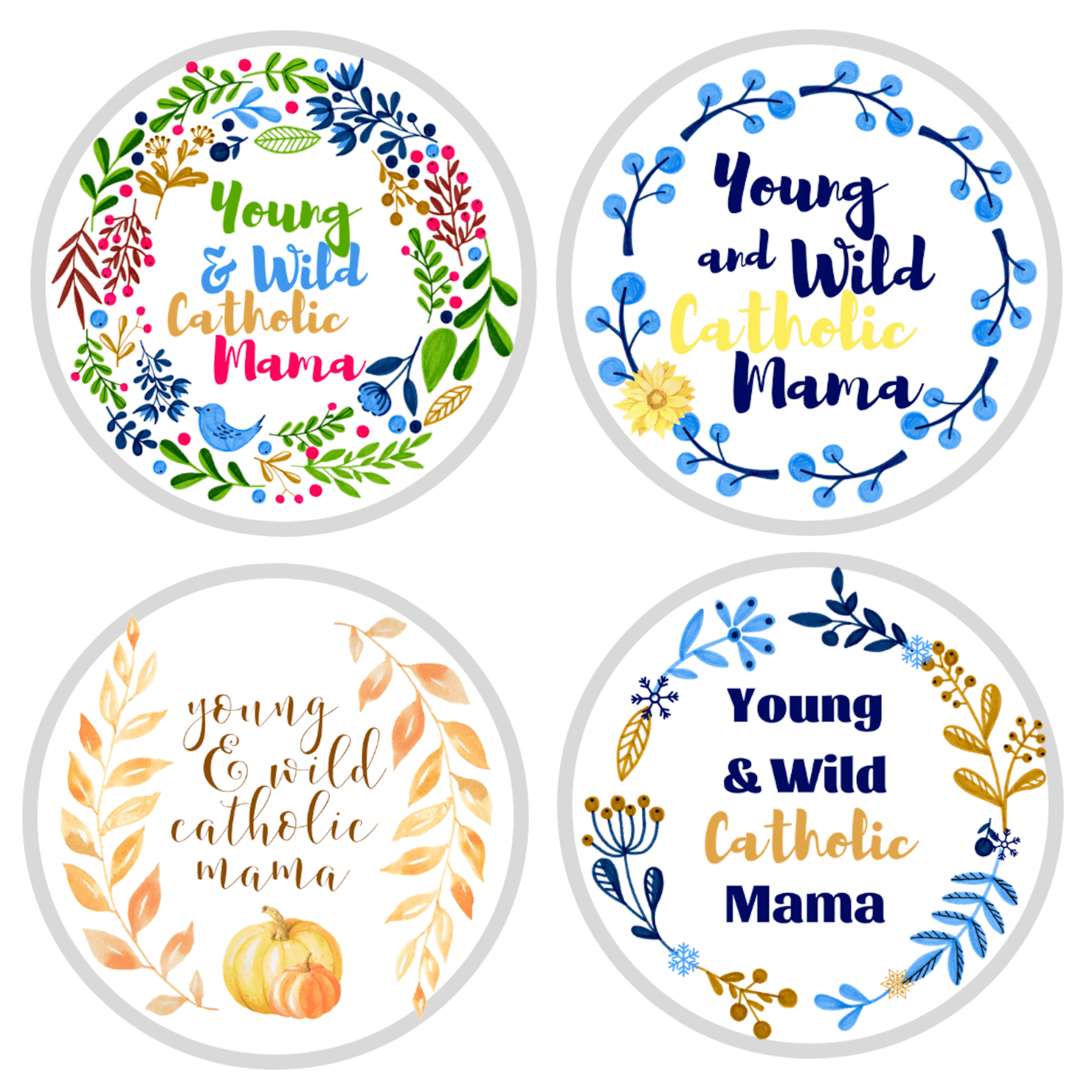 Set of Seasonal Wreath Stickers, Magnets - Young & Wild Catholic Mama