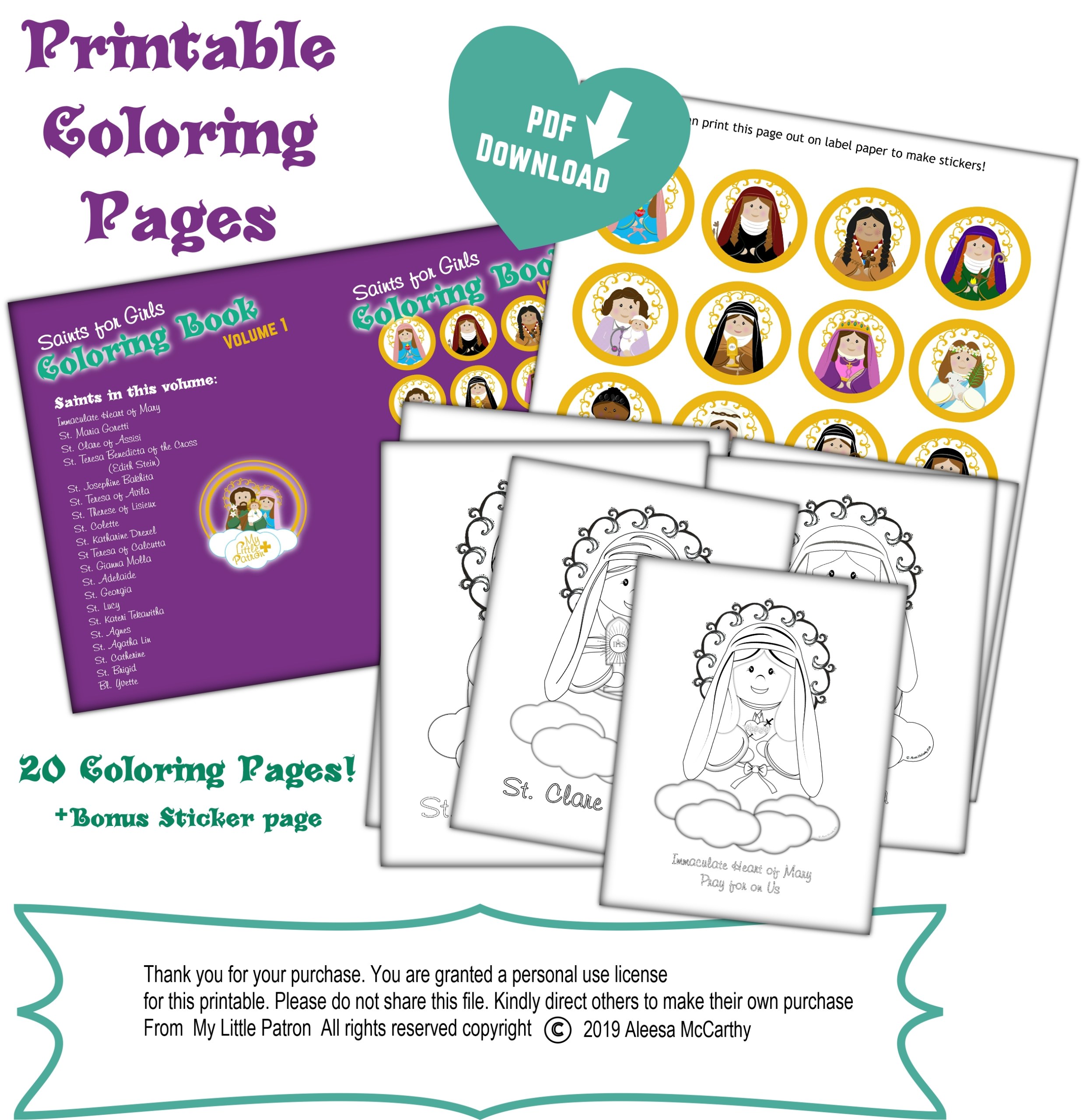 Saints for Girls Coloring Pages PDF | Peter's