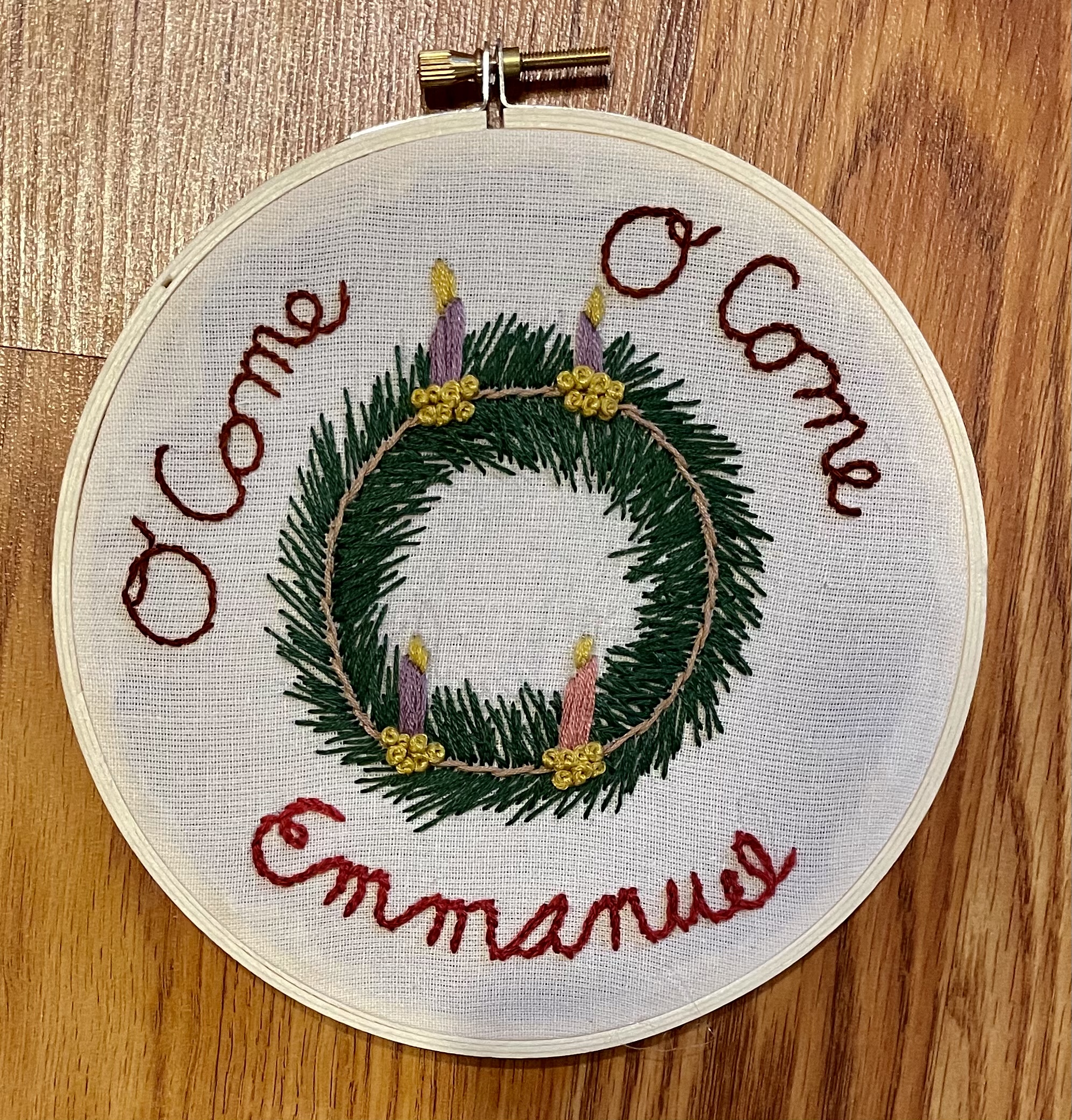 O Come O Come Emmanuel Advent Wreath 6-inch Catholic Embroidery Hoop