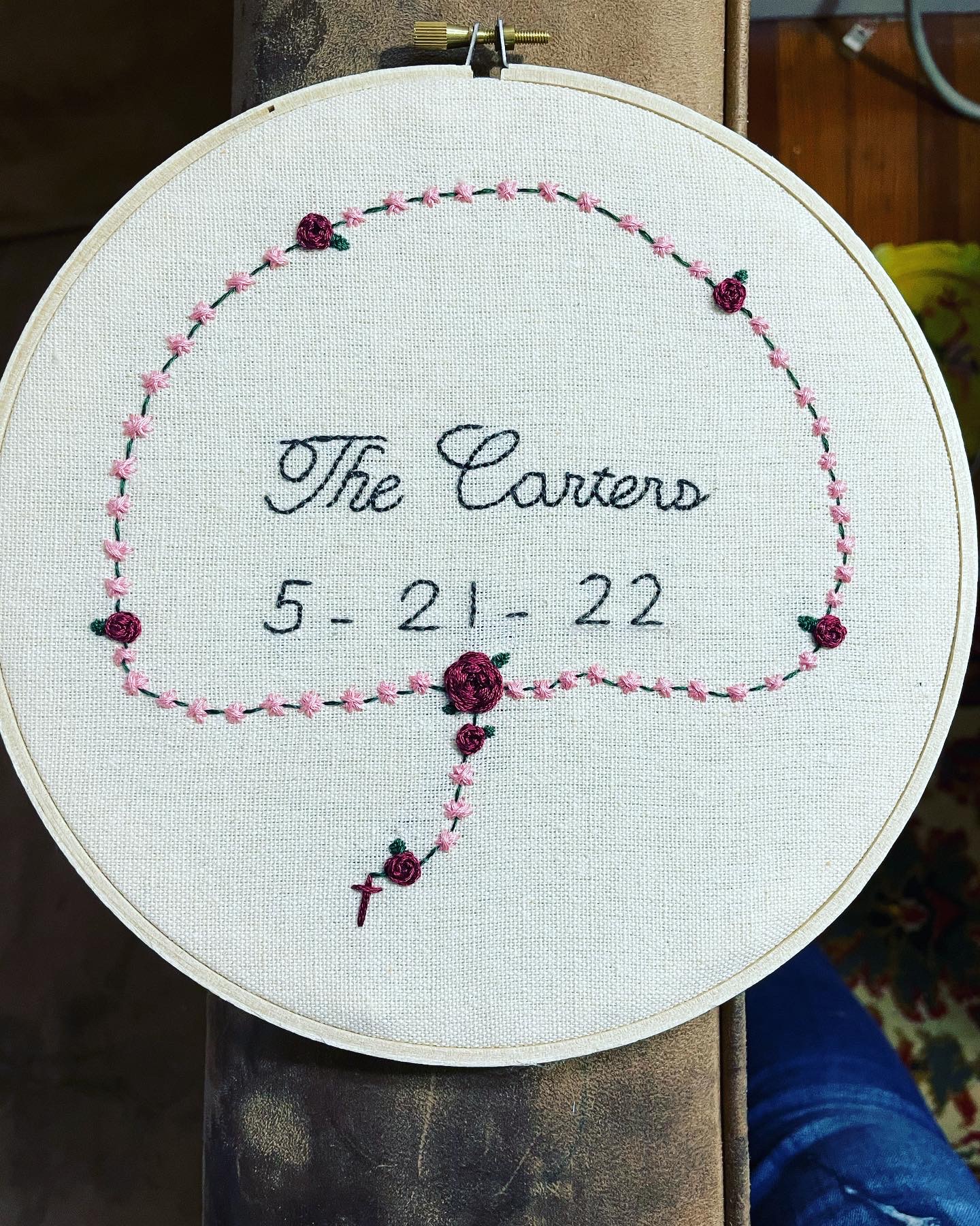 Custom Rosary Catholic 6-inch Embroidery Hoop Wall Art, Baby Announcement,  Wedding Gift