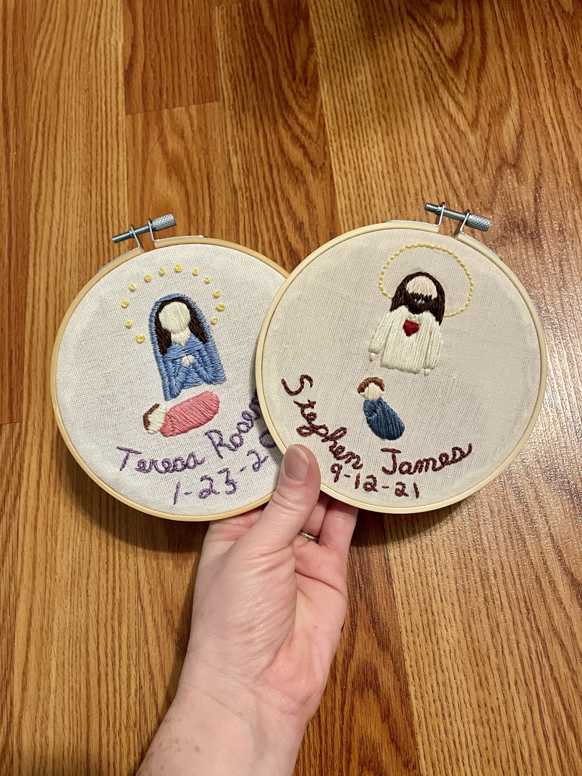 Custom Baby Announcement 6-inch Catholic Wall Art Embroidery Hoop