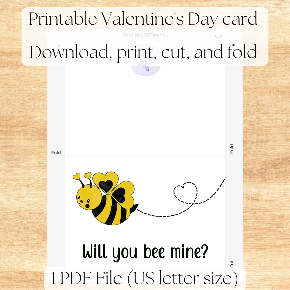 Printable bee Valentine’s Day card-instant download-5x7inch-blank ...