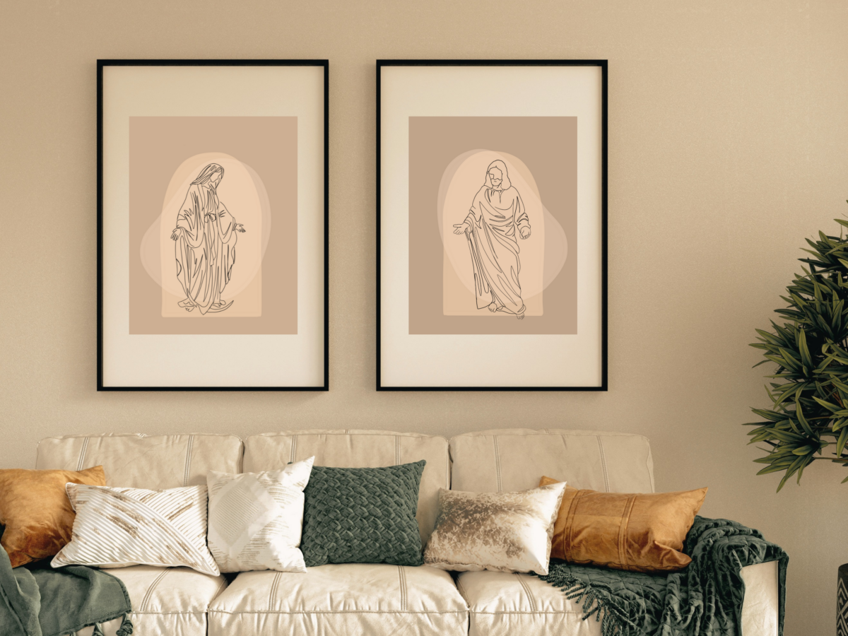 Mary Line Art neutral Tone, Contemporary Catholic Decor, Minimal Wall ...