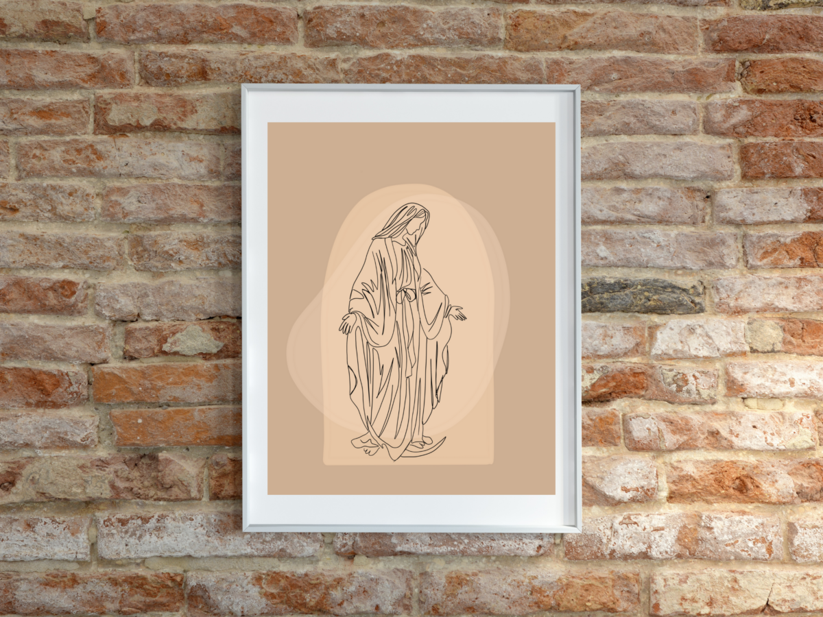 Mary Line Art neutral Tone, Contemporary Catholic Decor, Minimal Wall ...