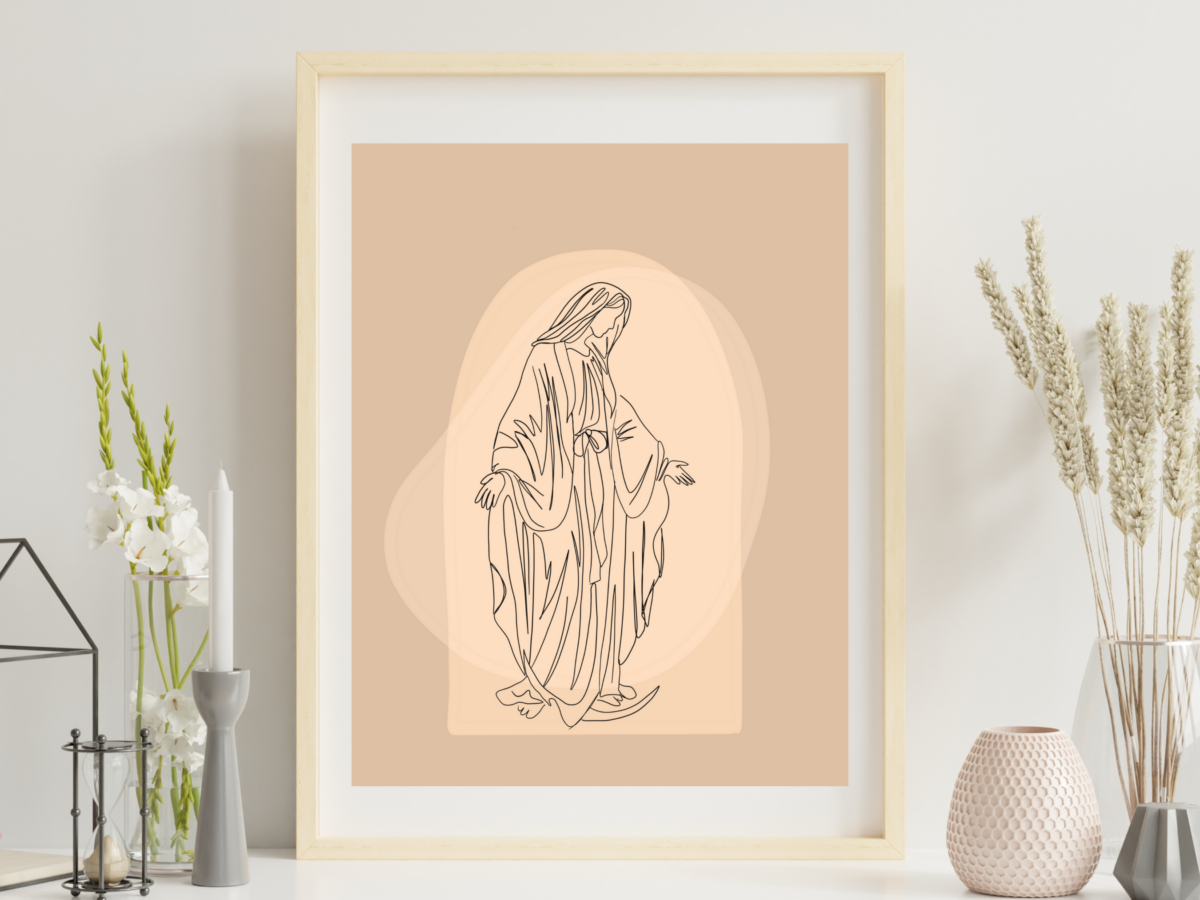 Mary Line Art neutral Tone, Contemporary Catholic Decor, Minimal Wall ...