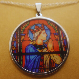 Blessed Mother Red Stained Glass Pendant