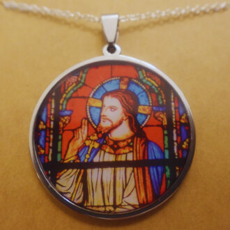 Jesus Red Stained Glass Pendant