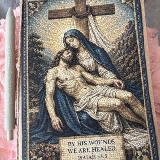 Handcrafted Pietà Prayer Journal – By His Wounds We Are Healed | Catholic Devotional Journal